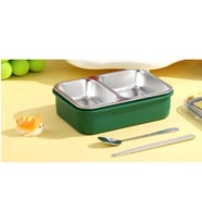 VAGONLİFE VGN-7155 PASLANMAZ ÇELİK YEMEK KABI TEK KATLI 2 BÖLMELİ LUNCH BOX 700ML - YEŞİL