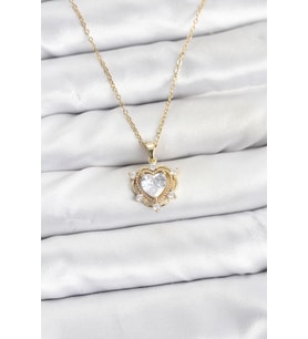Tegan 316L Çelik Zincir Gold Renk Kalp Model Zirkon Taşlı Kadın Kolye TG27BKO10883 (Çok Renkli)
