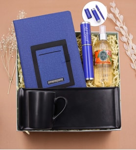 Kişiye Özel Mavi Telefon Cepli Defter & Özel Kutusunda Mavi Touch Pen & Eyüp Sabri Tuncer 150ml Sprey Kolonya & Tabaklı Siyah Türk Kahvesi Fincanı Hediye Seti (Mavi)
