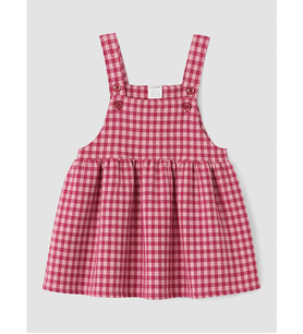 LCW baby Pembe Kare Yaka Ekose Kız Bebek Salopet Elbise