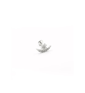 Ay Yıldız Figürlü Zirkon Taşlı Gümüş Tragus Helix Piercing  Anti Alerjik, Kararma Yapmaz