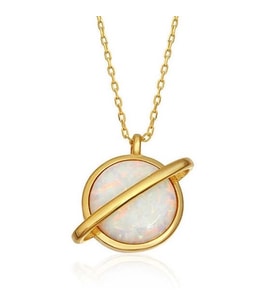Gümüş Gold Opal Taşlı Gezegen Bayan Kolye