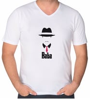 BK Gift Baba Godfather Tasarımlı V Yaka Tişört-11 (Beyaz)
