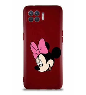 Oppo Reno 4 Lite Soft Premier Kapak Minnie Mouse-B Tasarımlı Silikon Kılıf - Mürdüm (Şeffaf)
