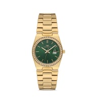 Ferro FL21596AWT-B6 Quartz Çelik Altın Rengi Yeşil Kadran 30 mm Kadın Kol Saati