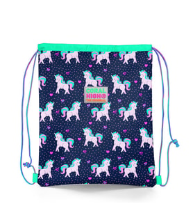 Coral High Kids Lacivert Pembe Unicorn Desenli İpli Büzgülü Sırt Çantası 22456