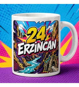 Erzincan Temalı Memleket Kupası – 24 Erzincan Kemaliye Karanlık Kanyon ve Taş Yol Pop Art Baskılı Seramik Kupa