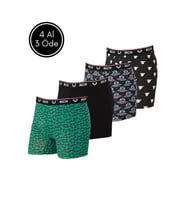 Erkek Likralı Desenli ve Düz 4'lü Boxer Paketi (Yeşil)