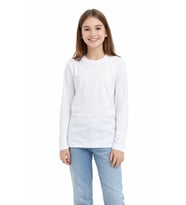 Beyaz Uzun Kol Bisiklet Yaka Penye Tişört , Okul T-Shirt
