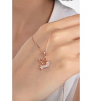 Kadın Orjinal 925 Ayar Gümüş Zirkon Taşlı Güvercin Kuş Model Kolye (Rose)