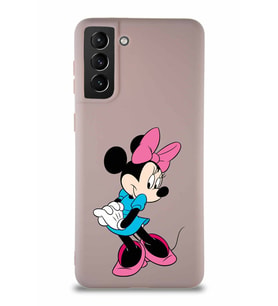 Samsung Galaxy S21 Plus Soft Premier Kapak Minnie Mouse-F Tasarımlı Silikon Kılıf - Pudra (Şeffaf)