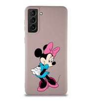 Samsung Galaxy S21 Plus Soft Premier Kapak Minnie Mouse-F Tasarımlı Silikon Kılıf - Pudra (Şeffaf)