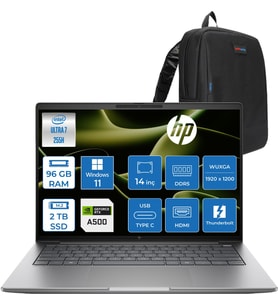 Hp Zbook 8 G1I Intel Core Ultra 7 255H 96GB Ddr5 2tb SSD 4GB/RTXA500 14" Wuxga Düşük Mavi Işık 300NIT %62,5 Srgb Windows 11 Pro Taşınabilir Iş Istasyonu B30HBESP23 + Zettaçanta