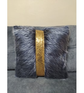 YILMAZHOME Peluş Şeritli Kırlent Kılıfı - (Lacivert Peluş-Gold Şeritli)