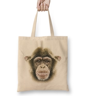 Geometric Animal Chimpanzee Bez Çanta Uzun Saplı