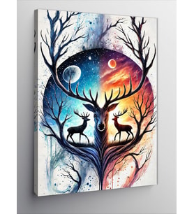 Kanvas Tablo Soyut Geyik Ve Yin-Yang Tasarımı