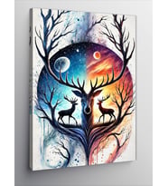 Kanvas Tablo Soyut Geyik Ve Yin-Yang Tasarımı