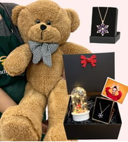 Premium Hediye Seti - Büyük Boy Kahve Peluş Ayıcık ve Fotoğraflı Hediye Kutusu (Model 1)