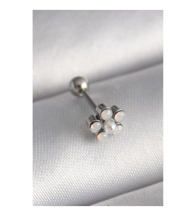 316L Çelik Gümüş Renk Zirkon Taşlı Çiçek Model Tragus Piercing - TJ-PR1283 TG-V 7577