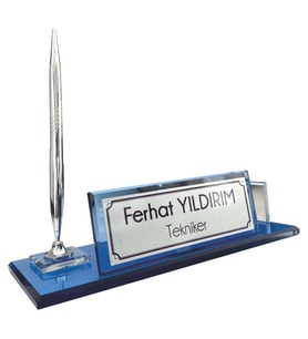 Hediye İsimlik Kristal Masa İsimliği Kalemli Ofis Hediyesi M186-MGümüş