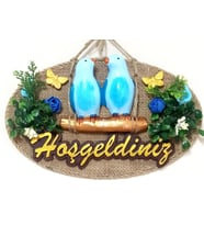 Mavi Kuşlu Hoşgeldiniz Yazılı Kapı Süsü