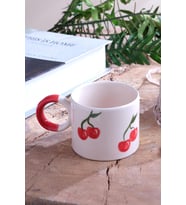 Strawberry  El Yapımı Seramik Kupa Fincan Bardak Mug Seramik Double Türk Kahve  (Beyaz)