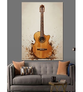 Klasik Akustik Gitar Müzik Dekoratif Kanvas - Mdf Ahşap Tablo