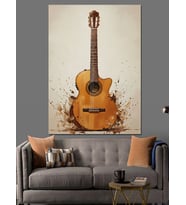 Klasik Akustik Gitar Müzik Dekoratif Kanvas - Mdf Ahşap Tablo