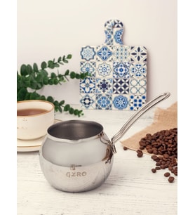GZRO 600 ml Gümüş kulplu KÜRE Çelik Cezve Sütlük