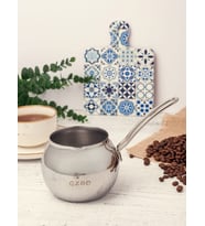 GZRO 600 ml Gümüş kulplu KÜRE Çelik Cezve Sütlük