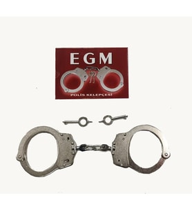 EGM Kelepçe Zincirli Çift Kilitli Paslanmaz Çelik (Asker ve Polis Kelepçesi) (Gümüş)