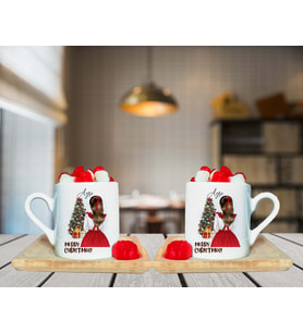 Mutlu Yıllar & Merry Christmas Yılbaşı Tasarımlı Çift Ahşap Tabaklı Kişiye Özel Türk Kahvesi Fincanı Seti