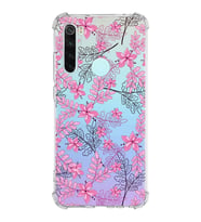 Xiaomi Redmi Note 8 Köşe Korumalı Antişok Kapak Floral Pembe Tasarımlı Şeffaf Silikon Kılıf