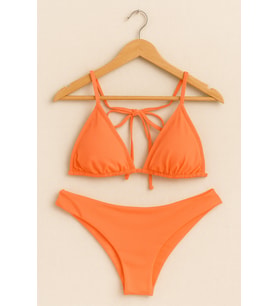 Kadın Üçgen Bağlamalı Turuncu Bikini Takımı – Esnek Likralı 1001-57