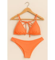 Kadın Üçgen Bağlamalı Turuncu Bikini Takımı – Esnek Likralı 1001-57