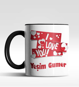 Kişiye Özel I Love You Tema Siyah Renk Kupa