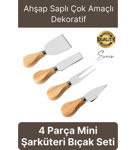 Bambu Saplı 4'lü Mini Şarküteri Bıçakları Servis Sunumluk Peynir ve Ekmek Kesimi İçin Spatula Seti
