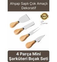 Bambu Saplı 4'lü Mini Şarküteri Bıçakları Servis Sunumluk Peynir ve Ekmek Kesimi İçin Spatula Seti