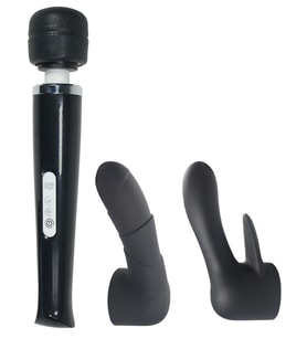 Magic Wand 20 Hızlı Şarjlı Siyah Masaj ve Orgazm Vibratör + 2 Başlık