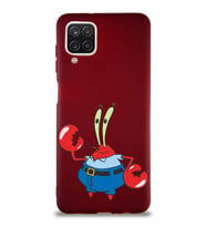 Samsung Galaxy A12 Soft Premier Kapak Bay Yengeç Tasarımlı Silikon Kılıf - Mürdüm (Şeffaf)