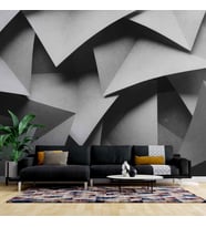 3 Boyutlu Siyah Geometrik Kabartma Görünümlü Duvar Kağıdı Baskı