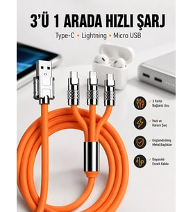 Android ve İOS Uyumlu 180 Derece Type-c Şarj Kablosu Yeni Nesil