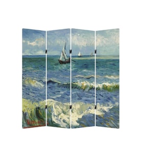 Stellastore Vincent Van Gogh Deniz Manzarası 4 Kanatlı Oda Bölücü Çift Taraflı Kanvas Paravan