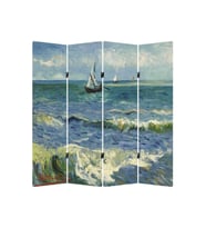 Stellastore Vincent Van Gogh Deniz Manzarası 4 Kanatlı Oda Bölücü Çift Taraflı Kanvas Paravan