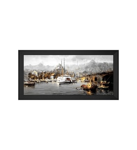 Eski İstanbul Motifli Kanvas Tablo 80 x 110 cm Siyah Çerçeve