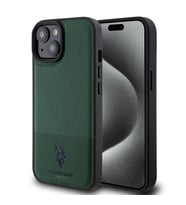 Apple iPhone 15 Uyumlu Kılıf U.S. Polo Assn. Orjinal Lisanslı Suni Deri Arka Yüzey Baskı Logolu Örgü Desenli Kapak (Açık Yeşil)