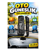 125x65 cm Katlanabilir Şemsiye Tipi Oto Güneşlik – UV Korumalı, Taşıma Çantalı