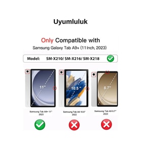 Galaxy Tab A9 8.7 İnç 2023 Uyumlu Fuchsia Kalem Bölmeli Akıllı Tablet Kılıfı (Siyah)