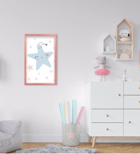 BK Home Sevimli Yıldız Tasarımlı Dekoratif Pembe Ahşap Çerçeveli Çocuk Odası Tablo-1