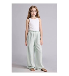 Defacto Wide Leg Keten Karışımlı Yeşil Kız Çocuk Pantolon H1219A8/GN1113